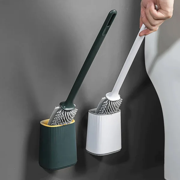 Silicone Flexible Bristle Head 360 Degree Deep Cleaning Crevice Brush Toilet Bowl Brush Wall Mount